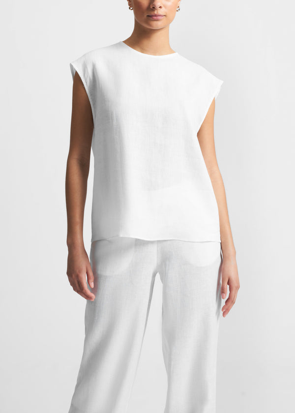 Asceno Dasha Sleeveless Top White Organic Linen