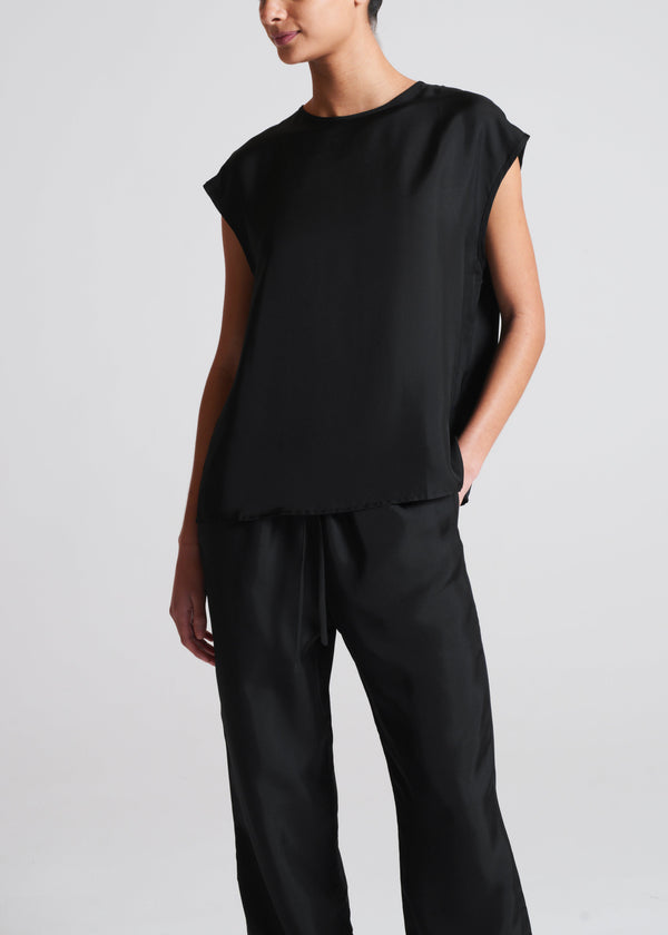 asceno Dasha Top Black Silk Twill
