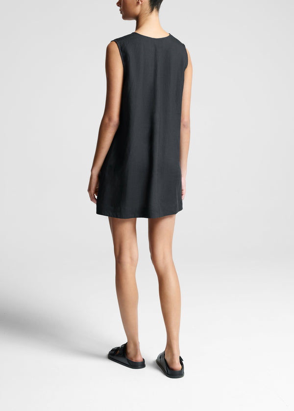 Asceno Derya Mini Dress Black Organic Linen