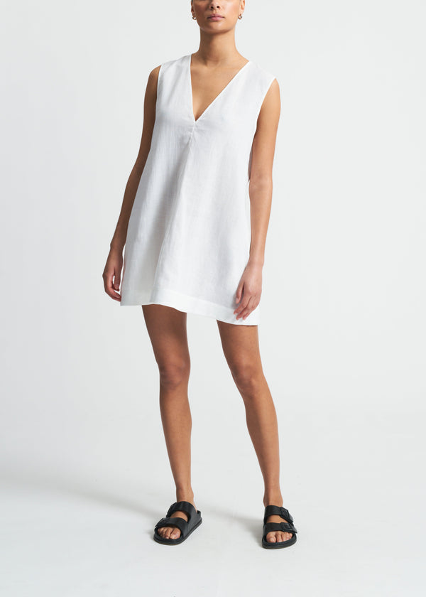 asceno Derya Mini Dress White Organic Linen