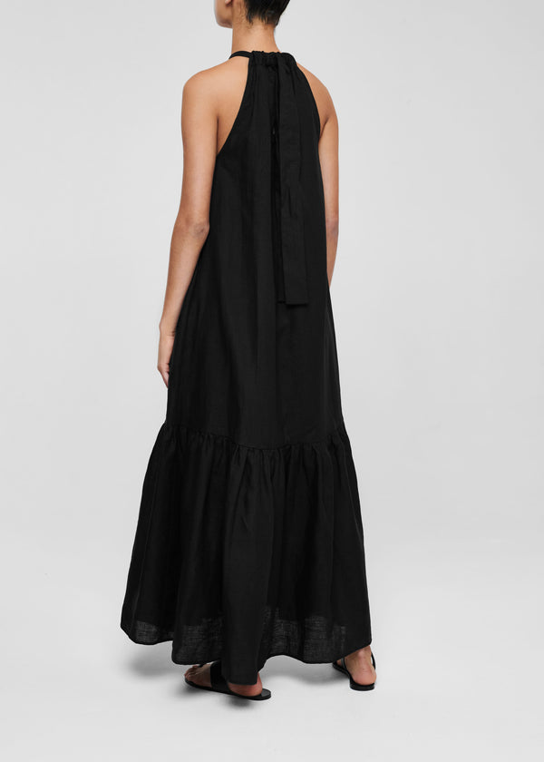 Asceno Ibiza Maxi Dress Black Organic Linen