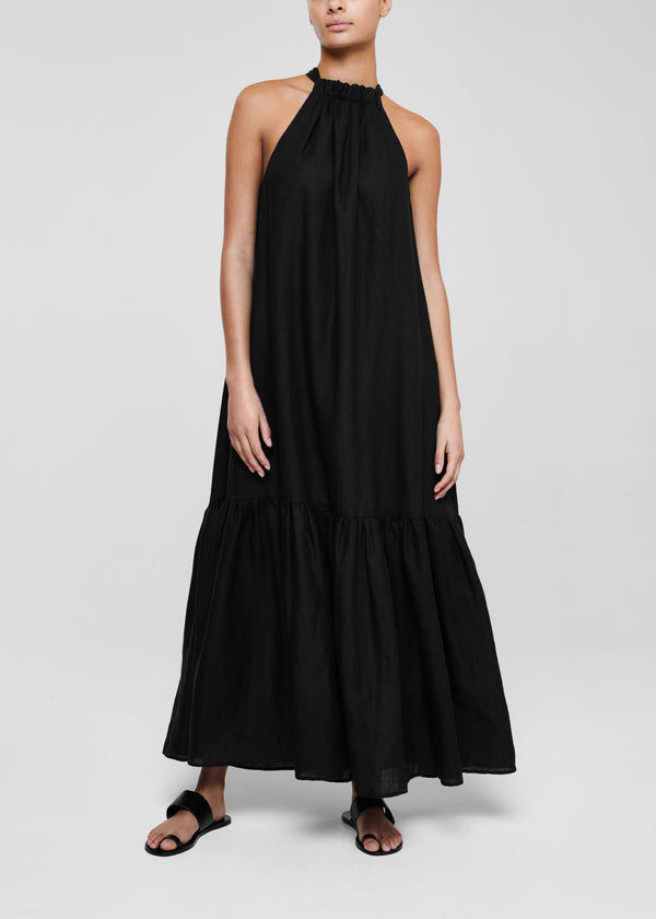 asceno Ibiza Maxi Dress Black Organic Linen