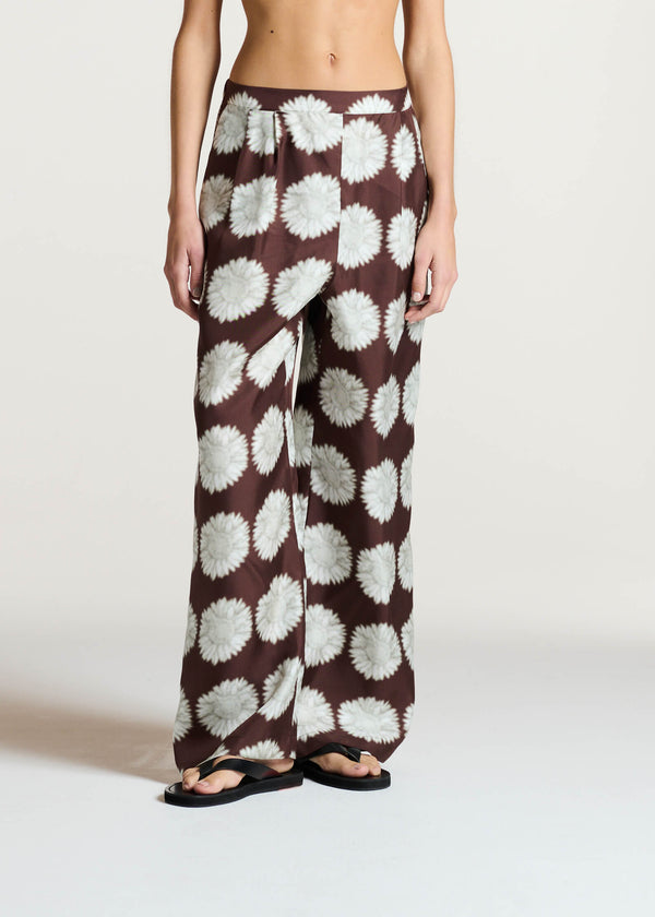 Asceno Isola Trouser Sunflower Mahogany Silk Twill