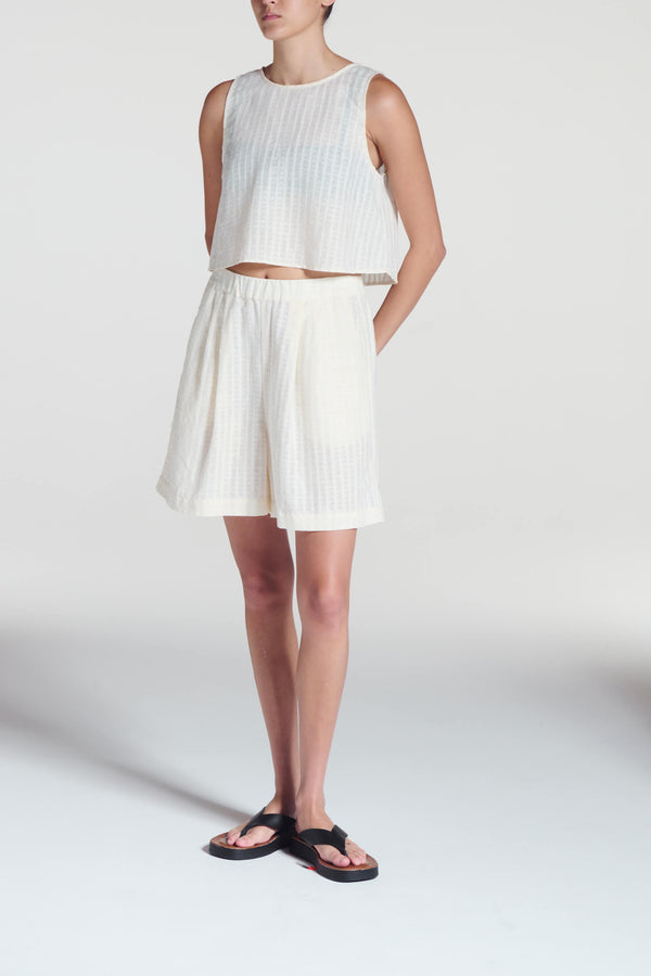Asceno Kobe Top Shell White Stripe Cotton Linen