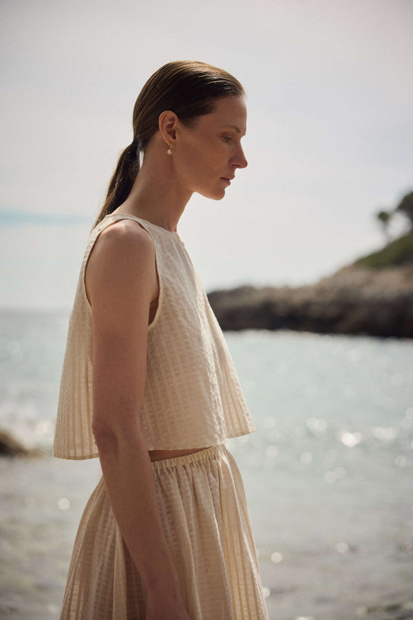 Asceno Kobe Top Shell White Stripe Cotton Linen