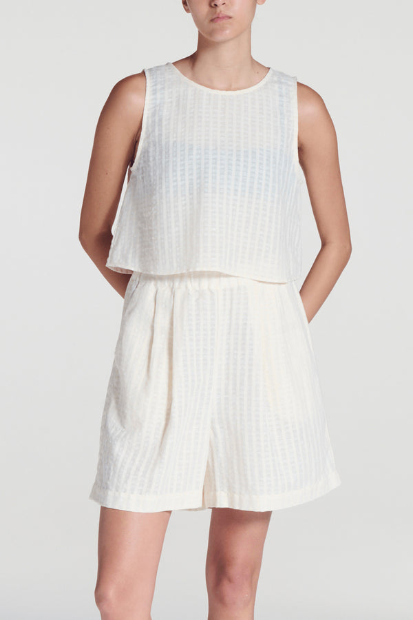 asceno Kobe Top Shell White Stripe Cotton Linen