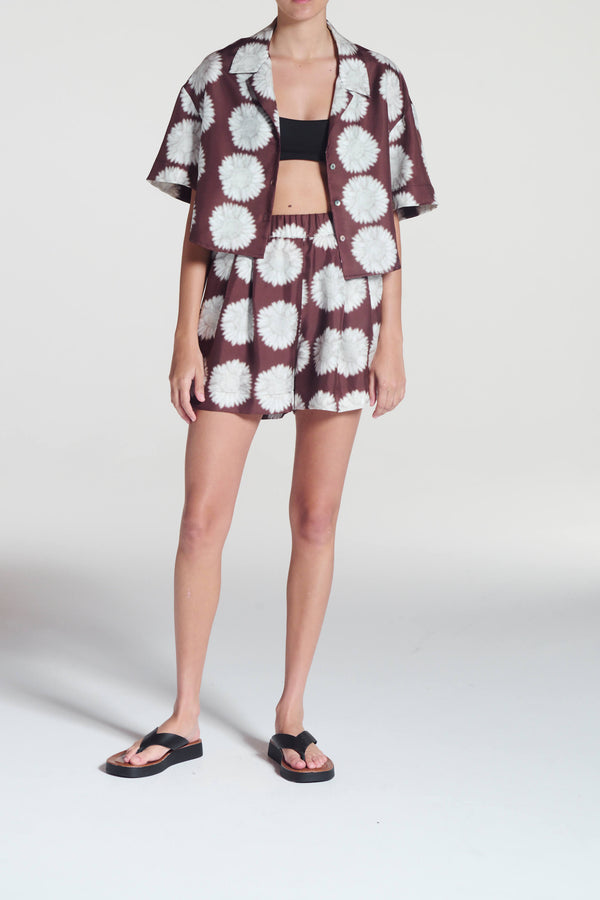 Asceno Lincoln Shirt Sunflower Mahogany Silk Twill