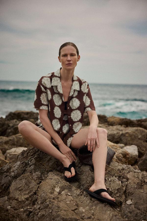 Asceno Lincoln Shirt Sunflower Mahogany Silk Twill