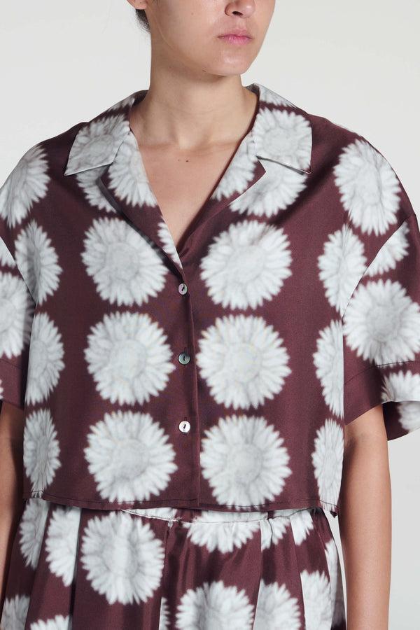 Asceno Lincoln Shirt Sunflower Mahogany Silk Twill