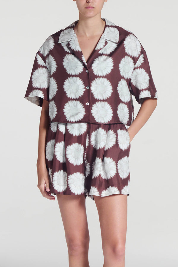 asceno Lincoln Shirt Sunflower Mahogany Silk Twill