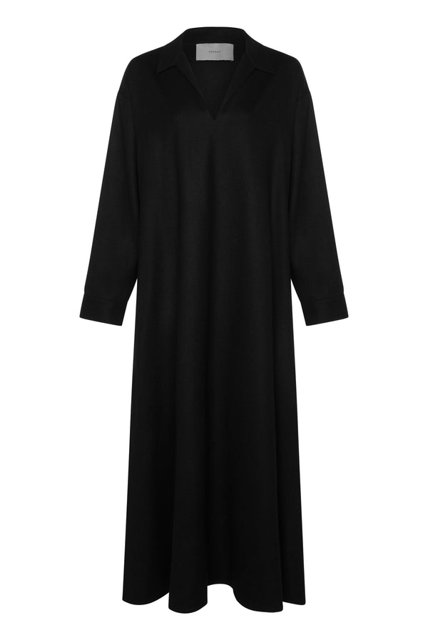 Asceno Lisbon Dress Black Wool Cashmere Flannel