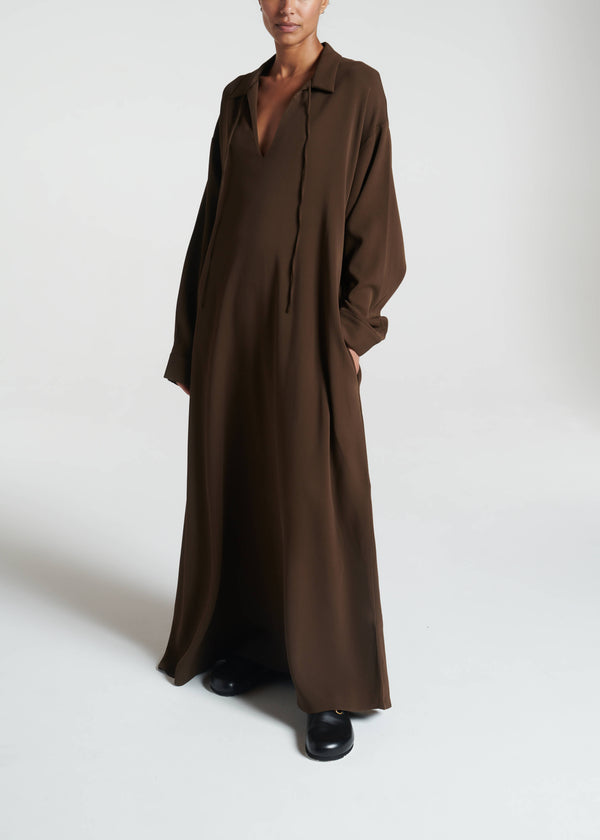 Asceno Lisbon Dress Coffee Viscose Crepe