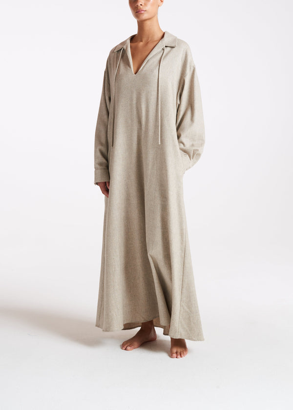 asceno Lisbon Dress Oat Wool Cashmere Flannel