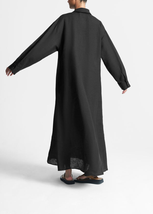 Asceno Lisbon Shirt Dress Black Organic Linen