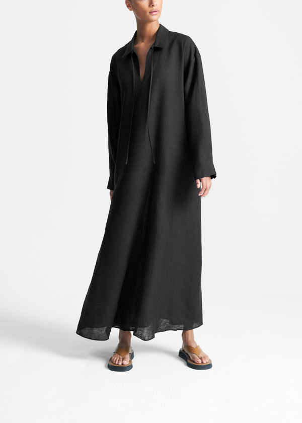 Asceno Lisbon Shirt Dress Black Organic Linen