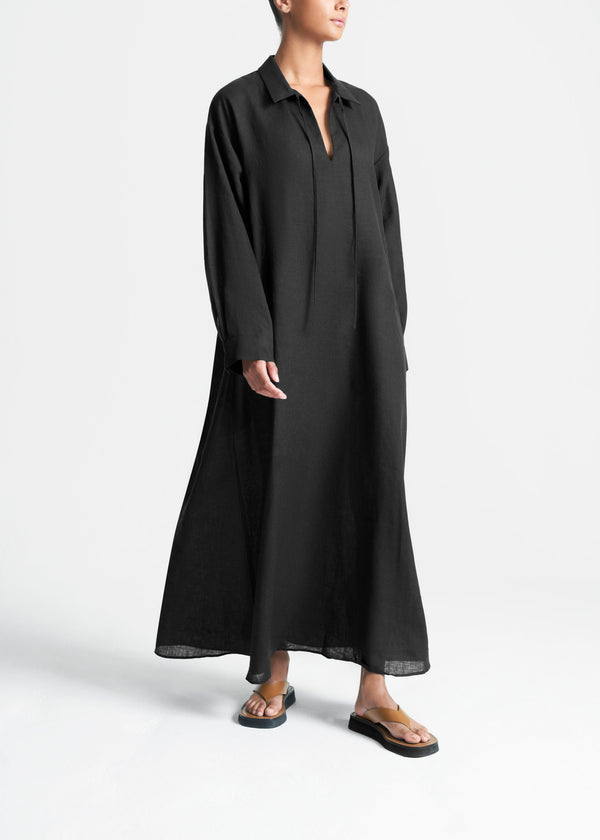 asceno Lisbon Shirt Dress Black Organic Linen