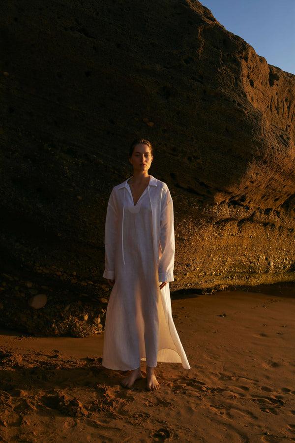 Asceno Lisbon Shirt Dress White Organic Linen