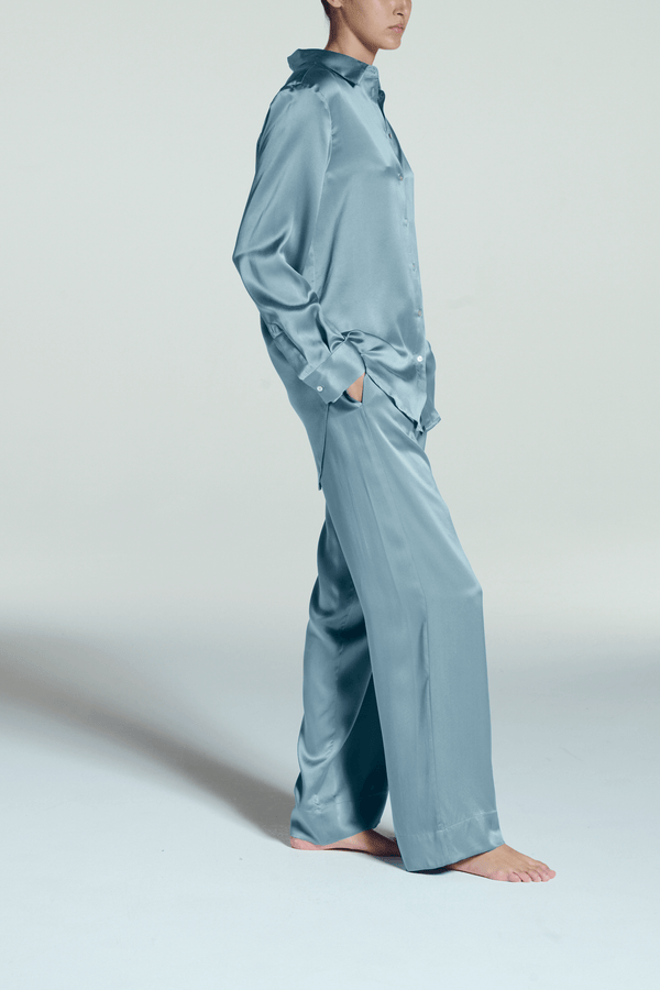 asceno London Pyjama Bottom Dust Blue Silk