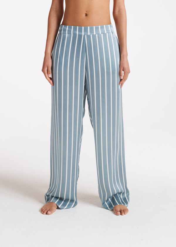 Asceno London Pyjama Bottom Dust Blue Stripe Silk