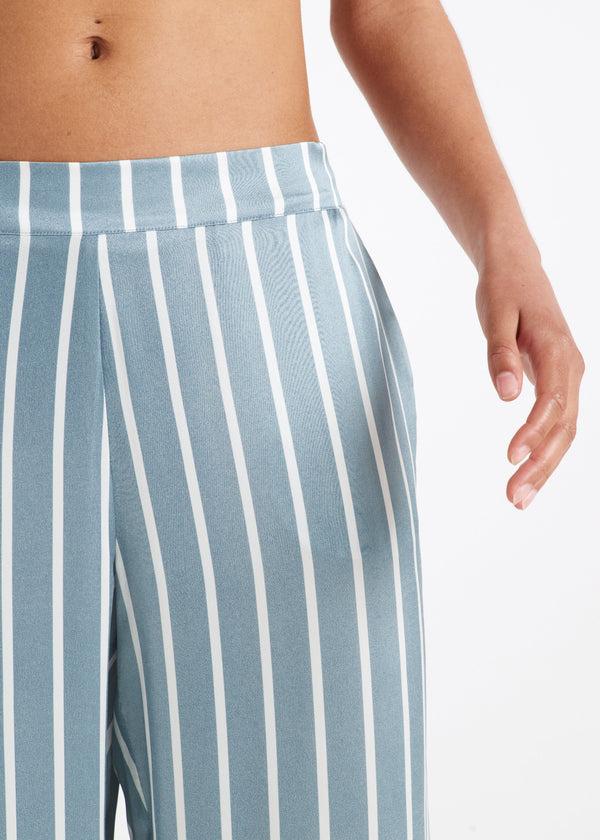 Asceno London Pyjama Bottom Dust Blue Stripe Silk