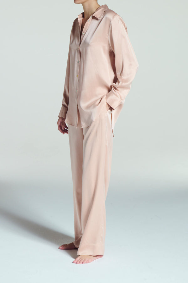 Asceno London Pyjama Top Pale Blush Silk