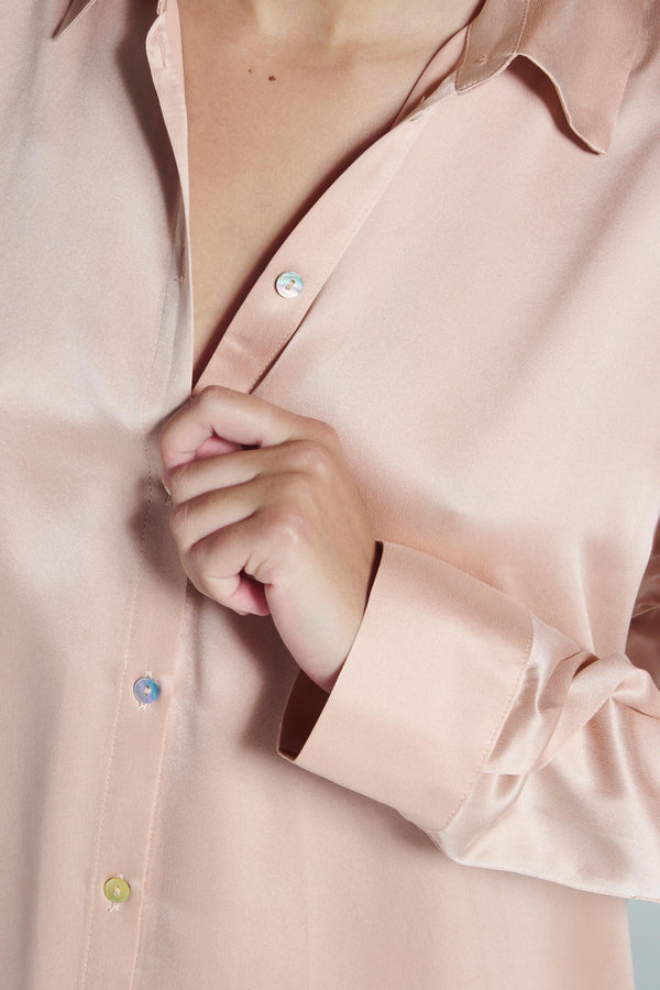 Asceno London Pyjama Top Pale Blush Silk