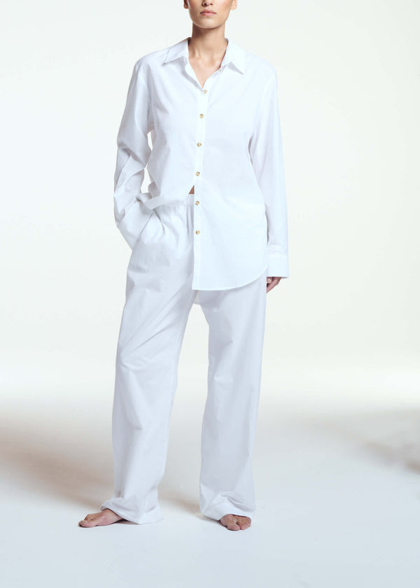 Asceno London Pyjama Top White Cotton