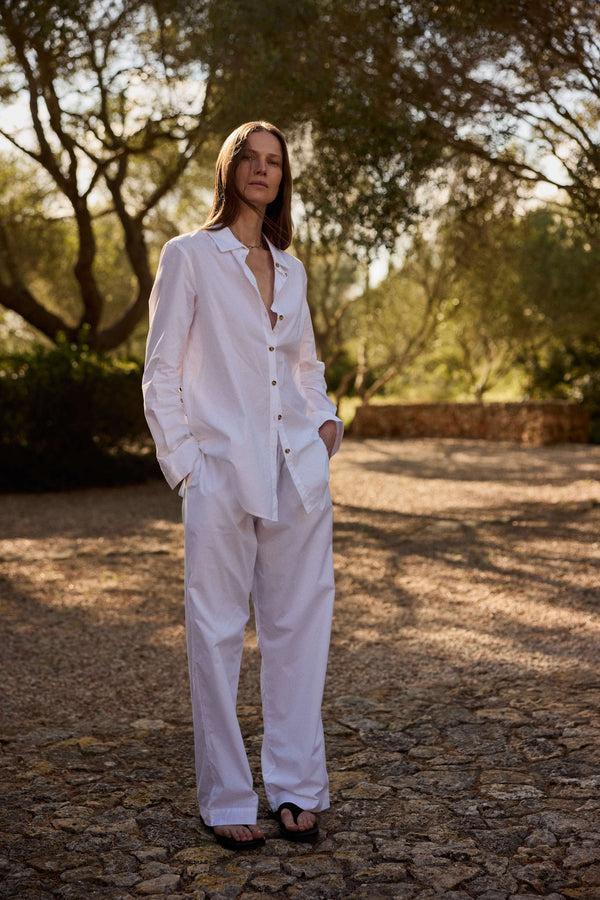 Asceno London Pyjama Top White Cotton