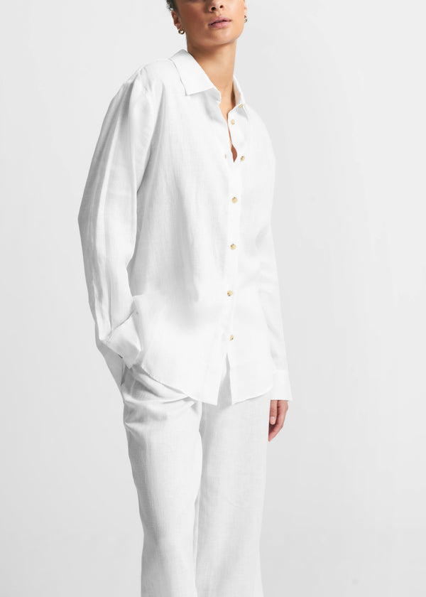 Asceno London Pyjama Top White Organic Linen