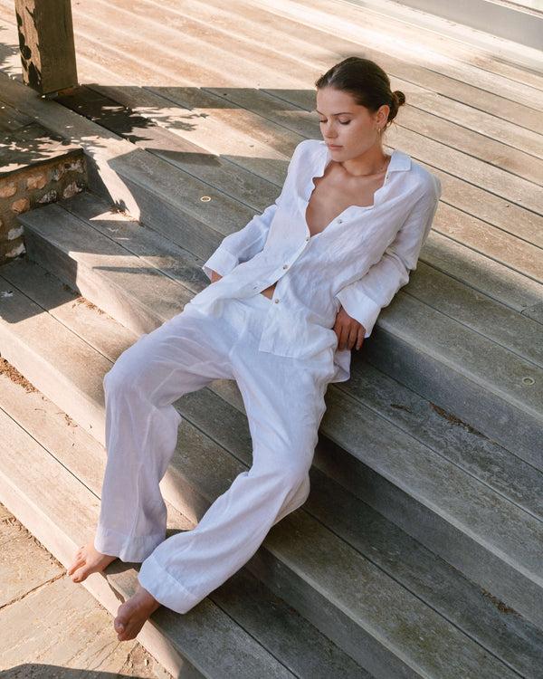 Asceno London Pyjama Top White Organic Linen