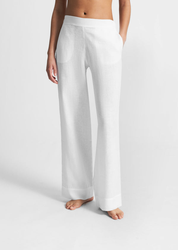 Asceno London Pyjama Trouser White Organic Linen