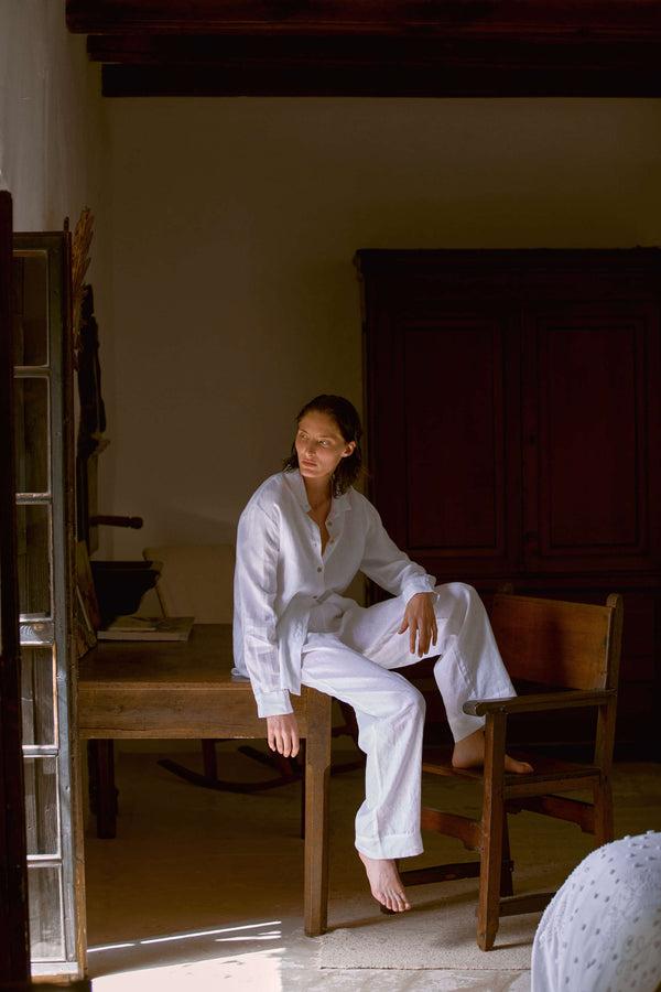 Asceno London Pyjama Trouser White Organic Linen