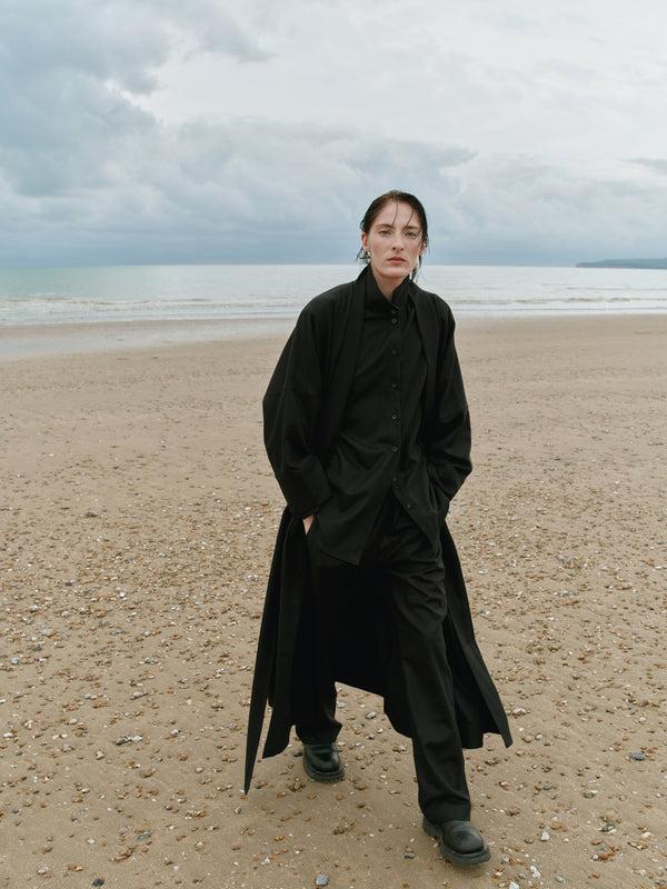 Asceno London Shirt Black Wool Cashmere Flannel