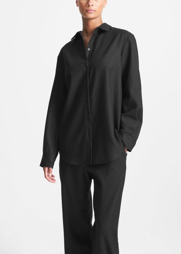 Asceno London Shirt Black Wool Cashmere Flannel