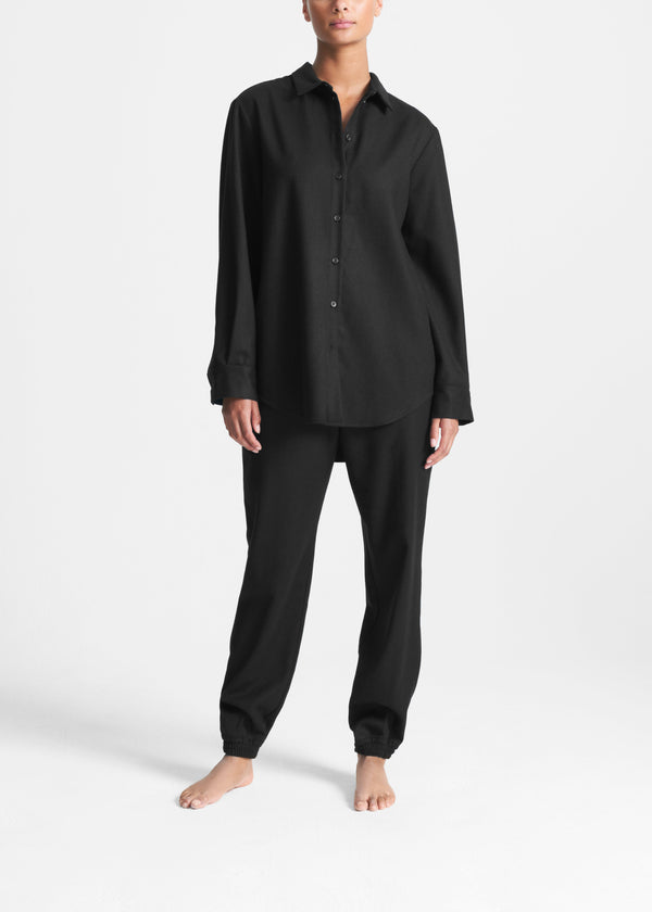 Asceno London Shirt Black Wool Cashmere Flannel