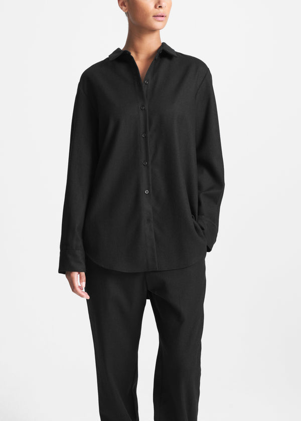 asceno London Shirt Black Wool Cashmere Flannel