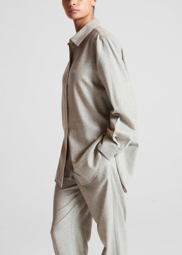 Asceno London Shirt Oat Wool Cashmere Flannel