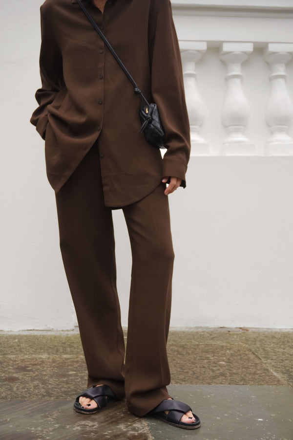 Asceno London Top Coffee Viscose Crepe