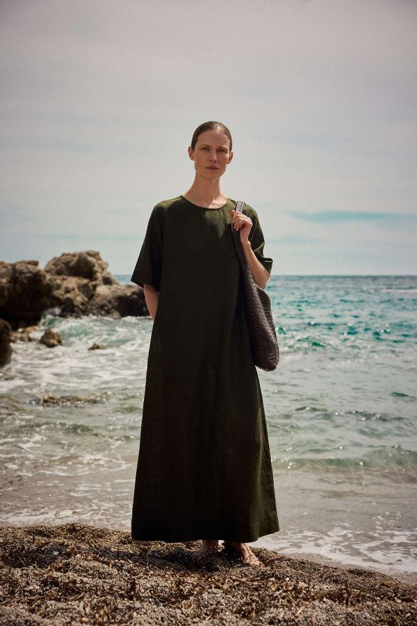 Asceno Mina Dress Sea Moss Green Linen