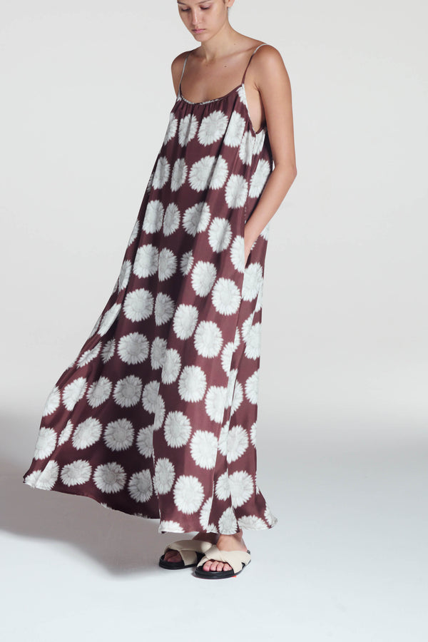 Asceno Napoli Dress Sunflower Mahogany Silk Twill