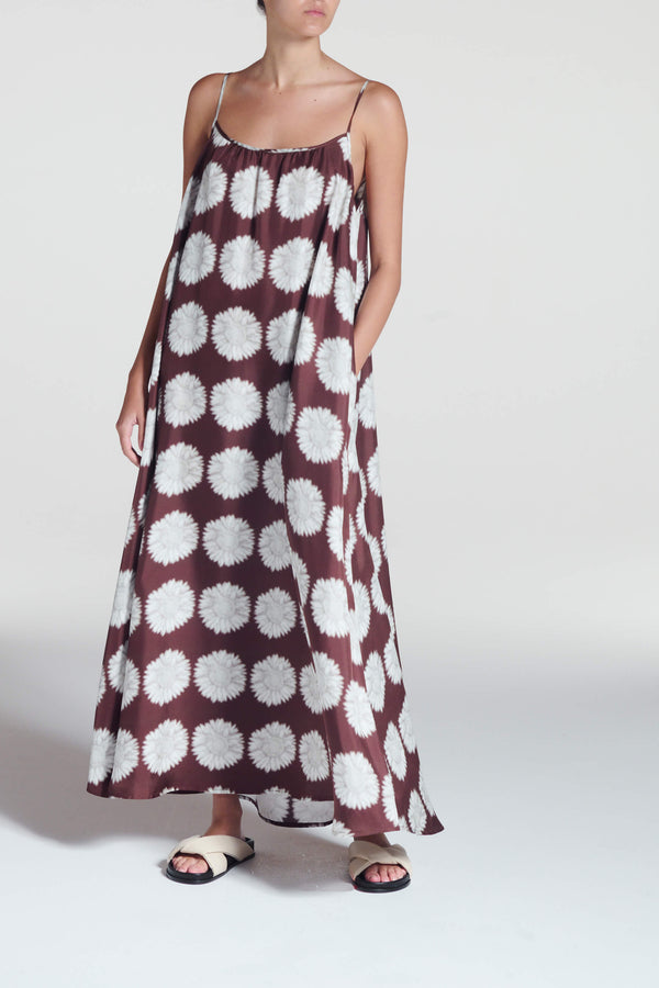 asceno Napoli Dress Sunflower Mahogany Silk Twill