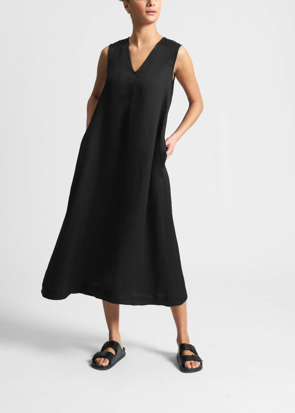 asceno Nisha Dress Black Organic Linen