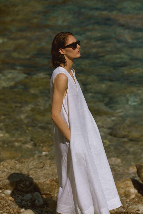 Asceno Nisha Dress White Organic Linen