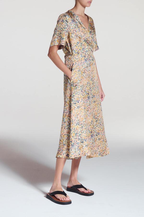 asceno Phoenix Dress Beachscape Tan Silk Twill