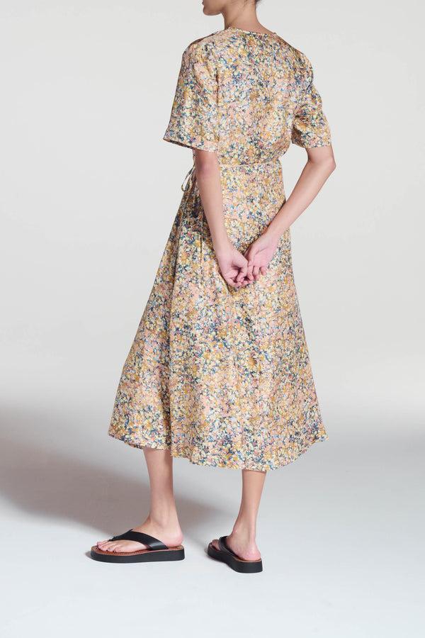 asceno Phoenix Dress Beachscape Tan Silk Twill
