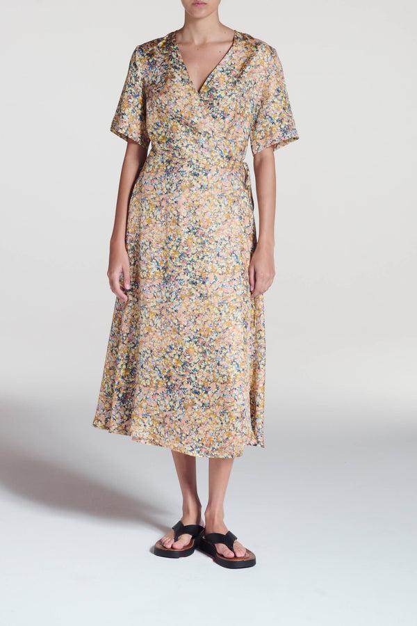 asceno Phoenix Dress Beachscape Tan Silk Twill