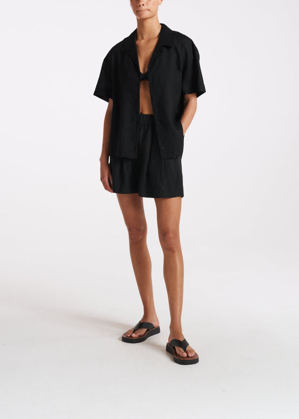 Asceno Prague Shirt Black Organic Linen