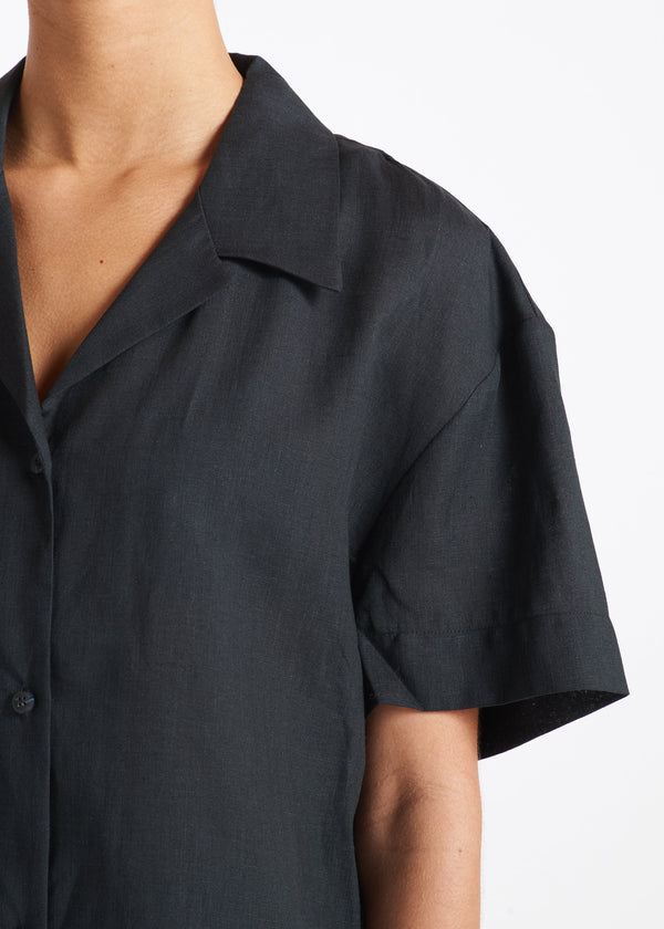 Asceno Prague Shirt Black Organic Linen