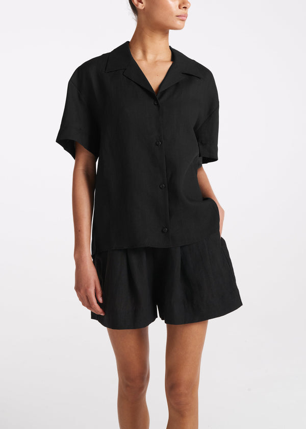 asceno Prague Shirt Black Organic Linen