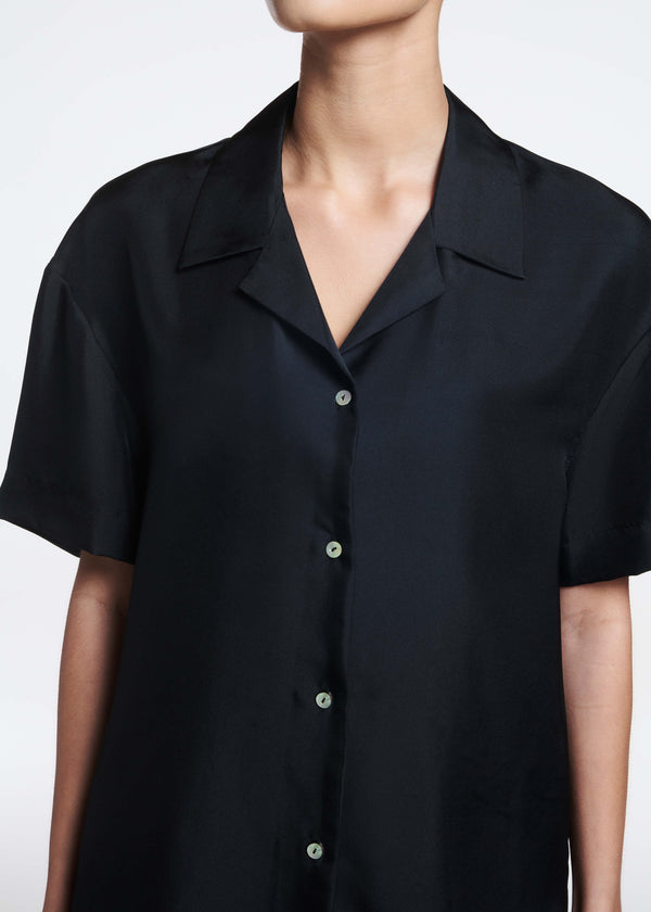 Asceno Prague Shirt Black Silk Twill
